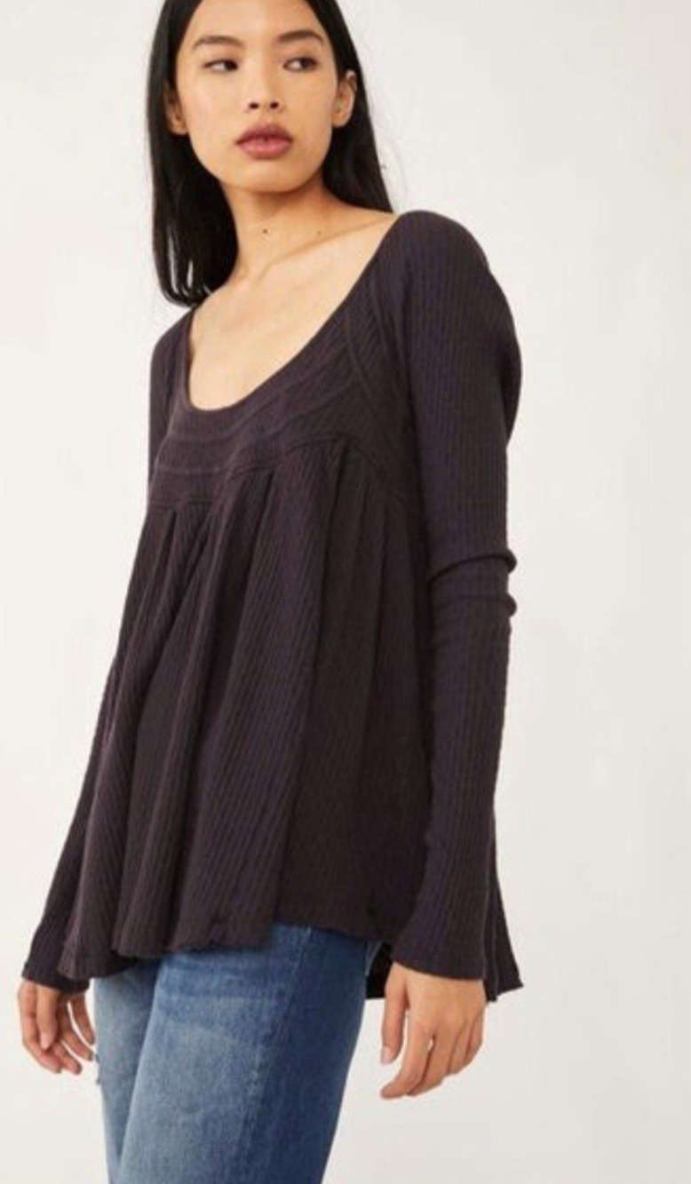 Free People Top Womens XL It's Always You Black Casual Swing Style Pullover